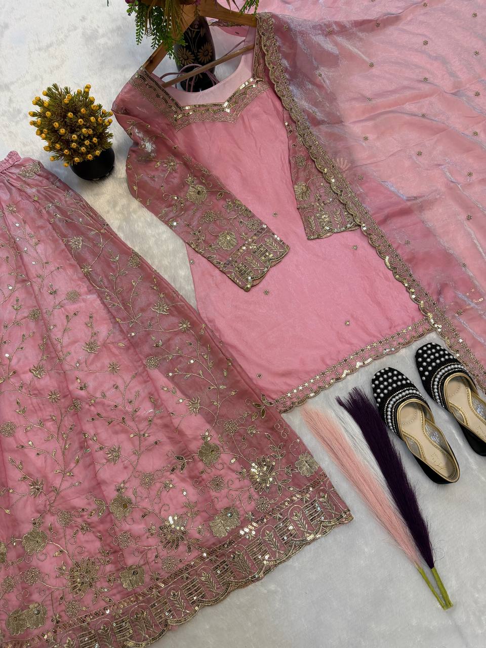 Blush Pink Scalloped Couture Ensemble